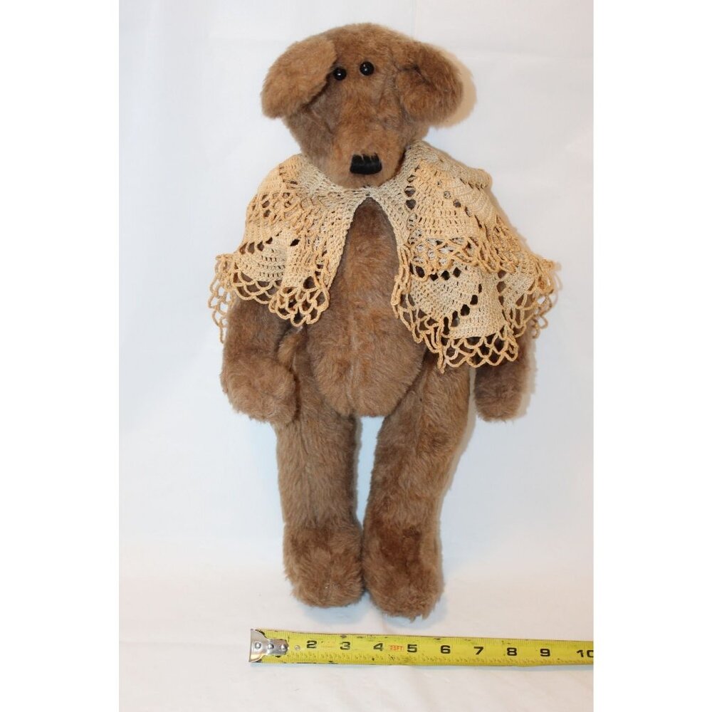 Vintage 1992 Craft Artist Jointed Teddy Bear with Crocheted Shawl Cape 18" Tall - Picture 1 of 12